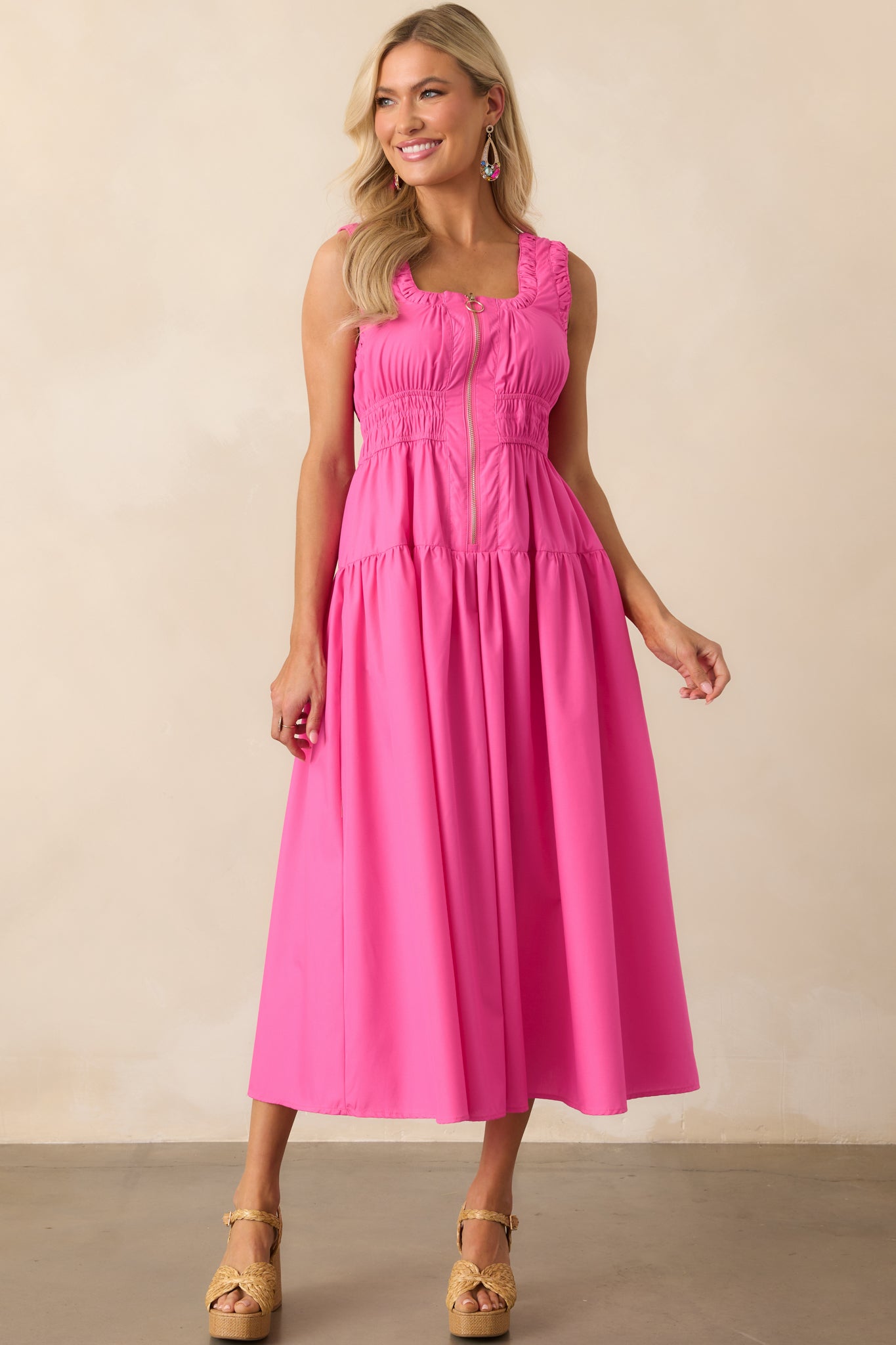 Better Late Than Never Hot Pink Sleeveless Midi Dress