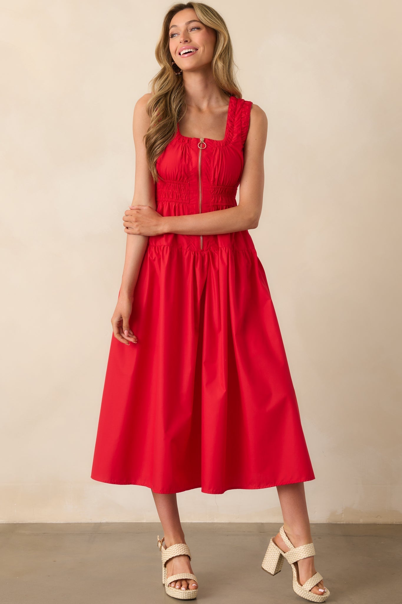 Better Late Than Never Red Sleeveless Midi Dress