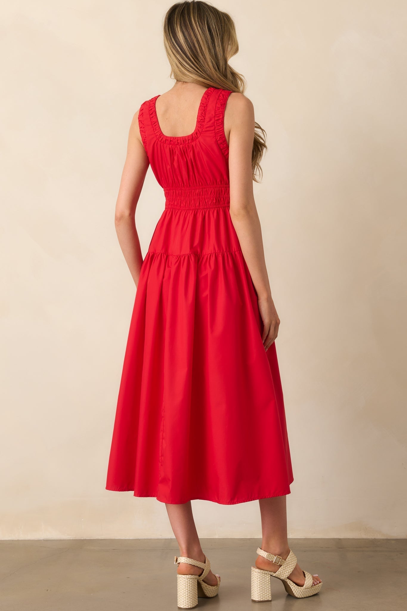 Better Late Than Never Red Sleeveless Midi Dress
