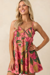 Escaping It All Pink Tropical Print Linen Mini Dress
