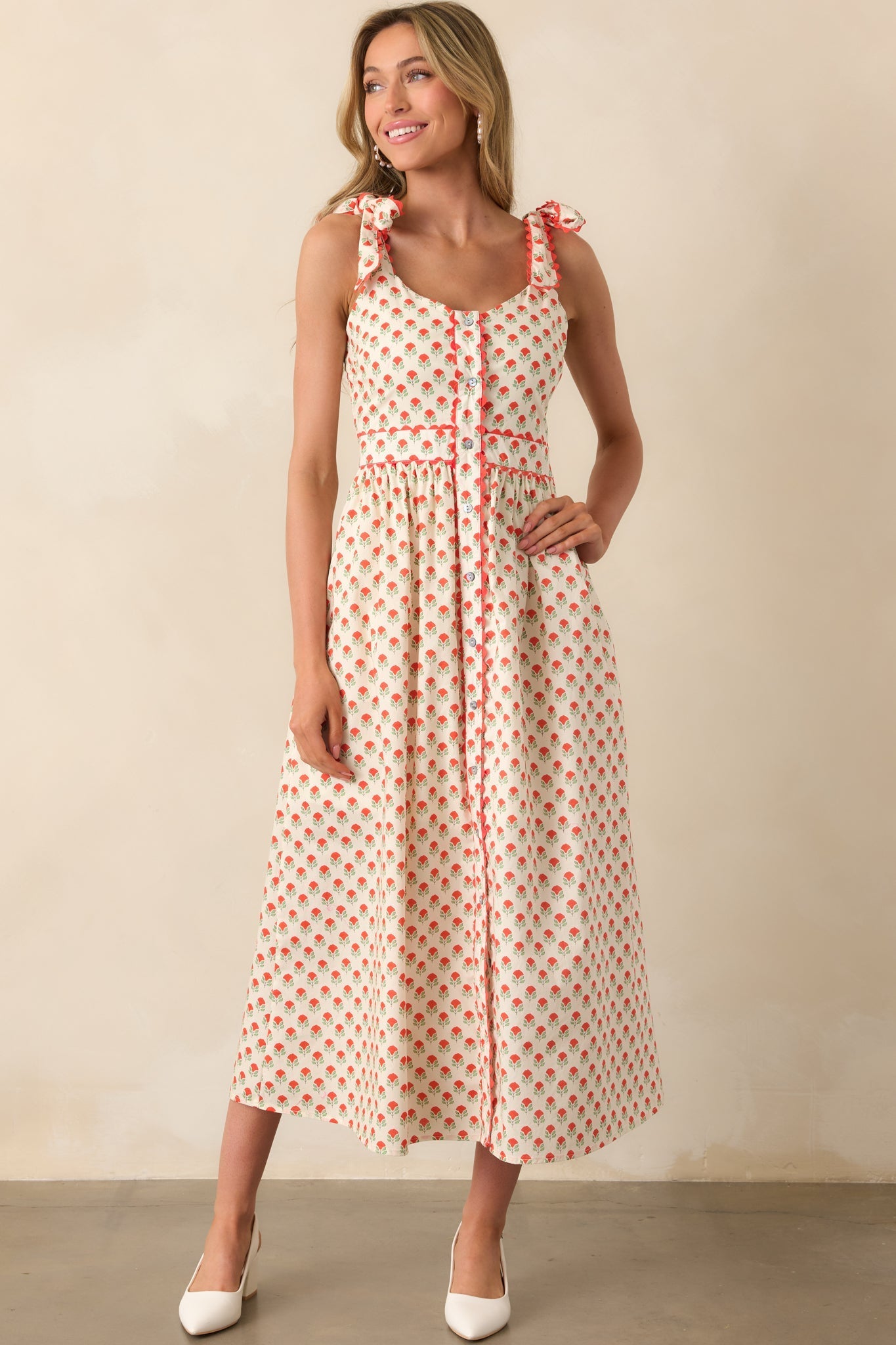 Hold Onto That Feeling Red Floral Cotton Sleeveless Maxi Dress