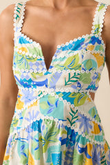 Sunshine Lives Here Blue Tropical Print Cotton Mini Dress