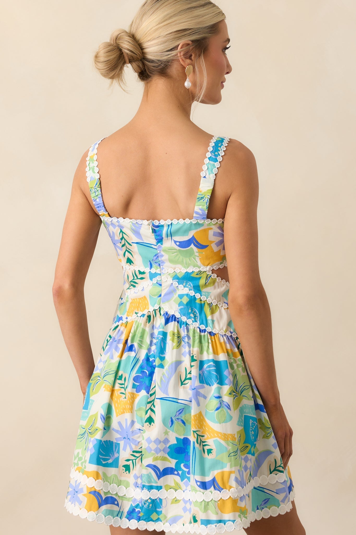 Sunshine Lives Here Blue Tropical Print Cotton Mini Dress