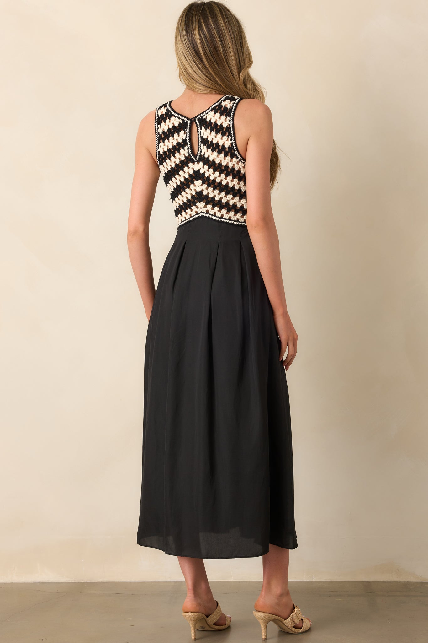 At This Point Black Diagonal Stripe Cotton Crochet Maxi Dress