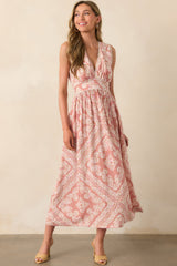 In Light Of It All Rose Pink Floral Gingham Maxi Dress