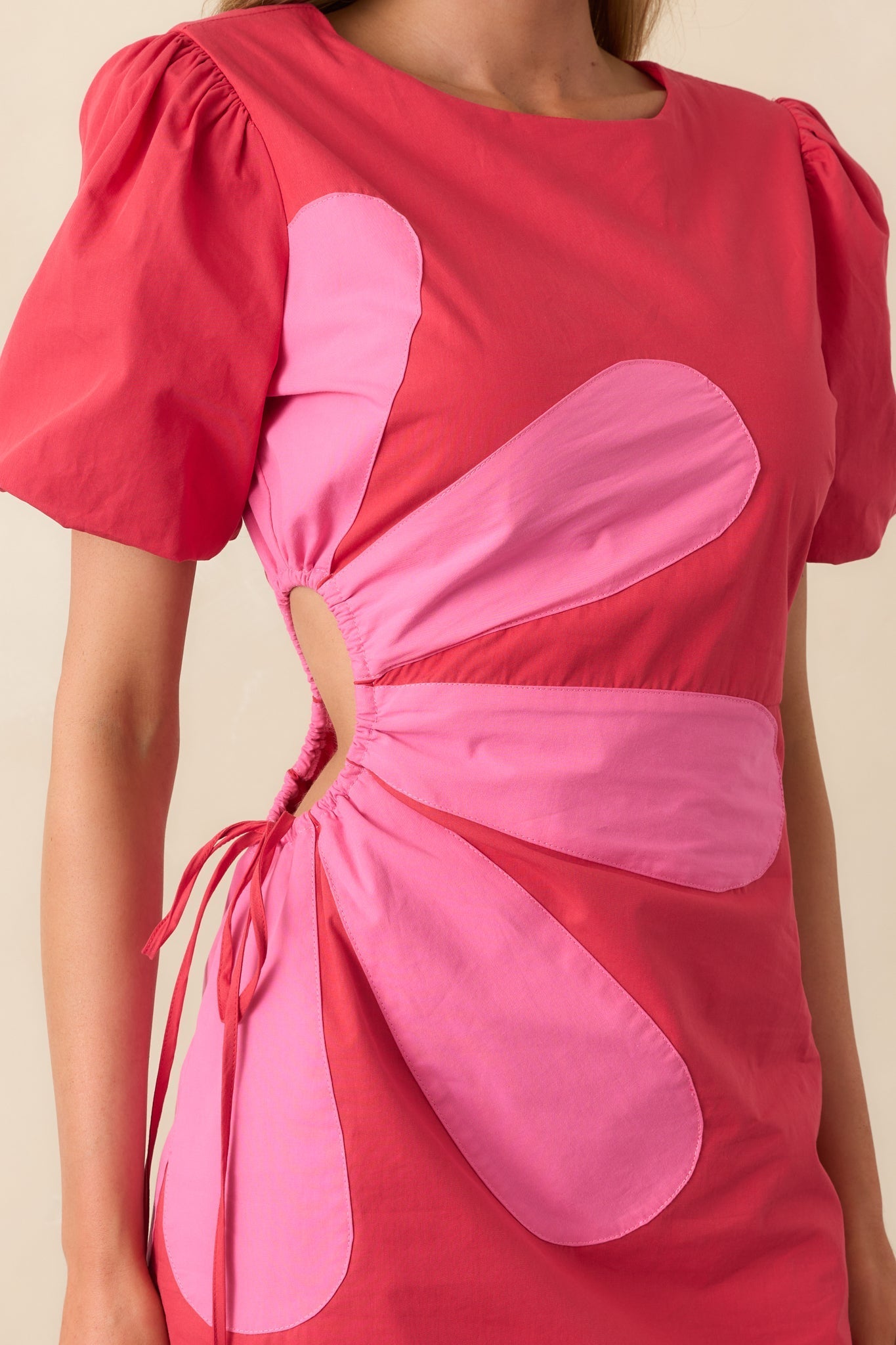 Living My Best Life Red Cotton Short Sleeve Cut-Out Mini Dress