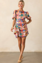 More Than Meets The Eye Blush Pink Floral Plaid Mini Dress