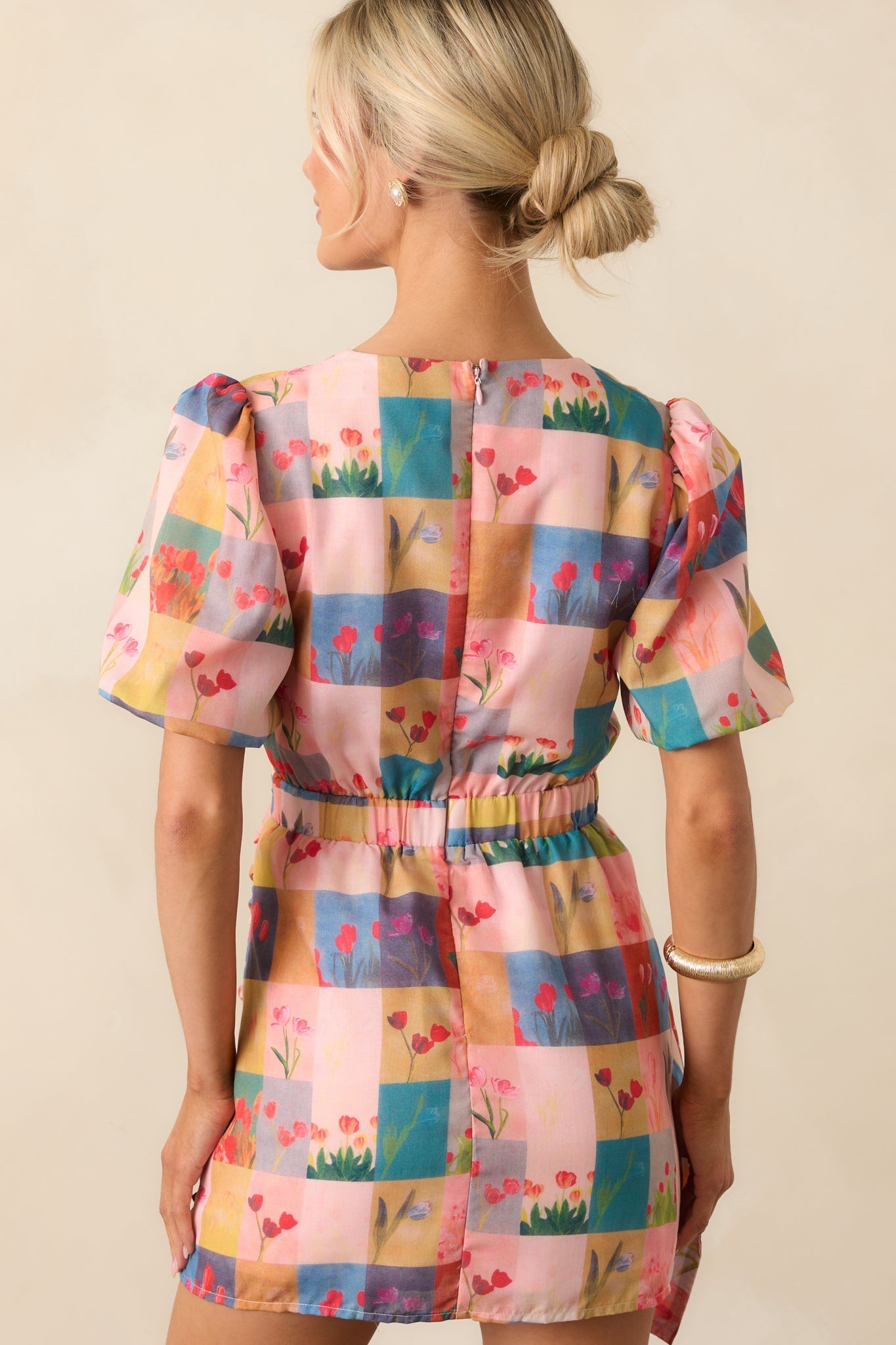 More Than Meets The Eye Blush Pink Floral Plaid Mini Dress