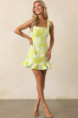 Sweet Like Honey Yellow Green Floral Jacquard Mini Dress