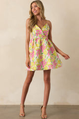 Simple Elegance Light Pink Floral Jacquard Mini Dress