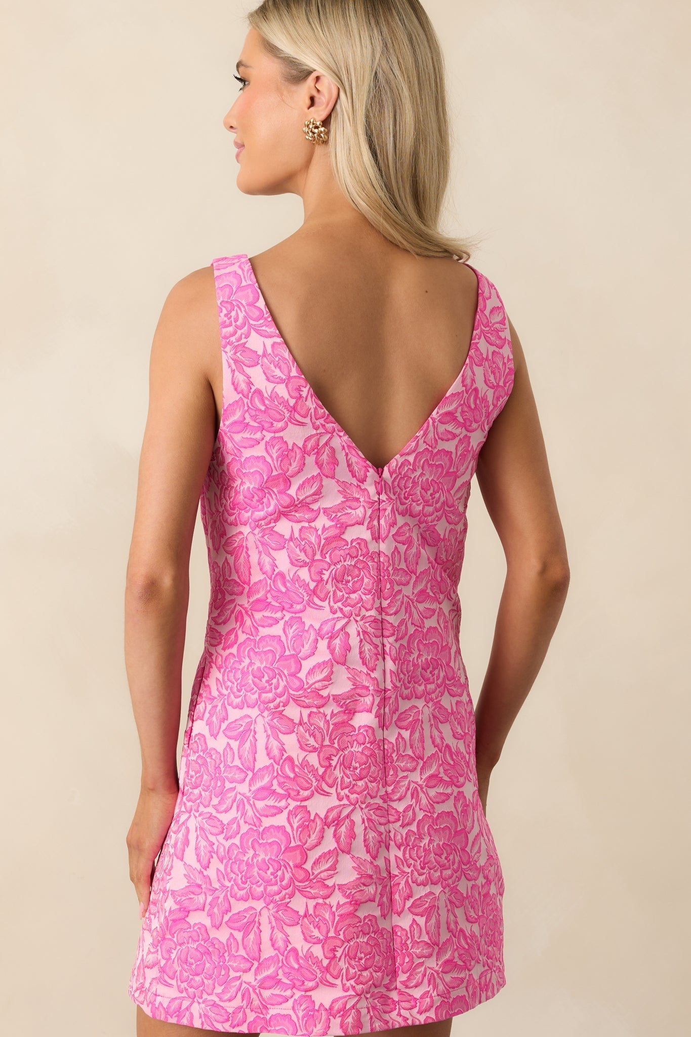 Petals In Paradise Pink Floral Jacquard Mini Dress