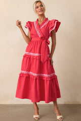 Nothing In Particular Red Flutter Sleeve Ruffle Maxi Dress