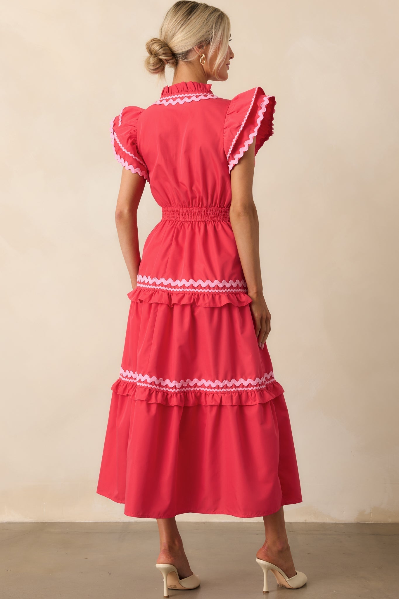 Nothing In Particular Red Flutter Sleeve Ruffle Maxi Dress