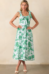 Juli Anna Eden Green Toile Cotton Midi Dress