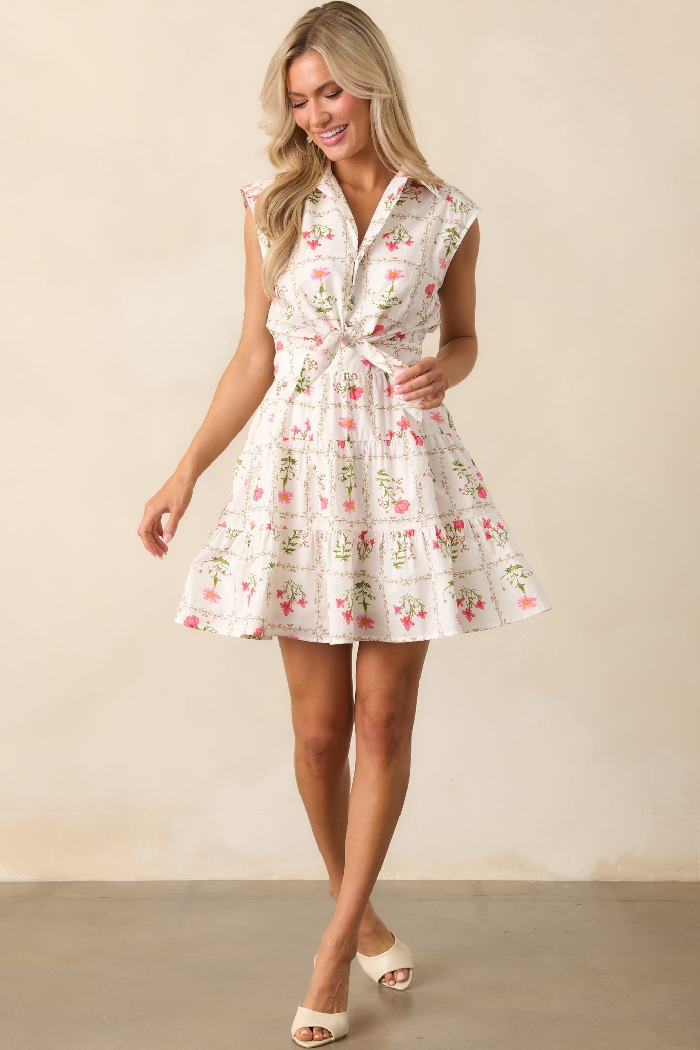 Do What You Love Ivory Floral Cotton Mini Shirt Dress