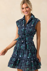 Do What You Love Navy Floral Print Cotton Mini Shirt Dress