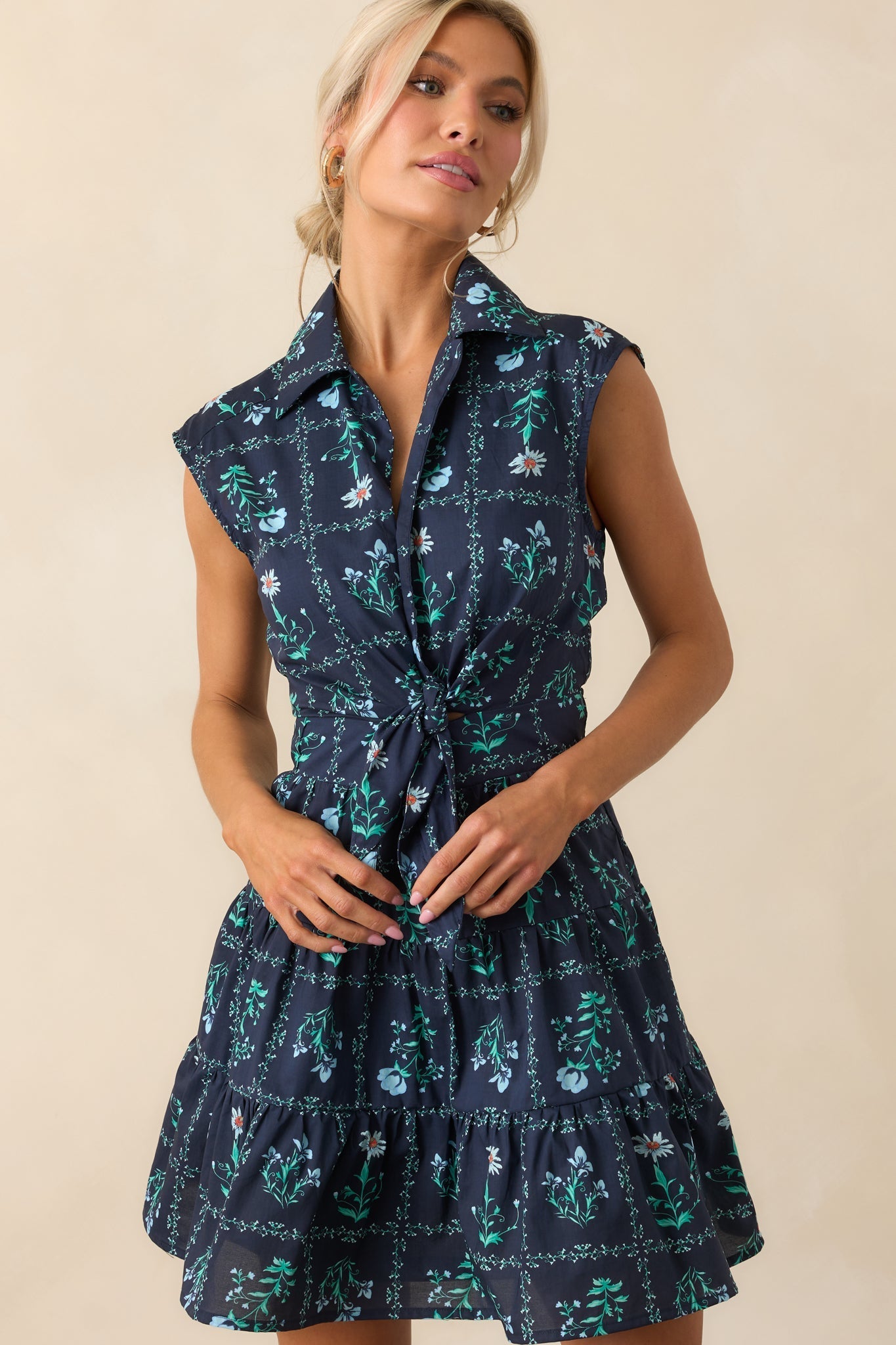 Do What You Love Navy Floral Print Cotton Mini Shirt Dress