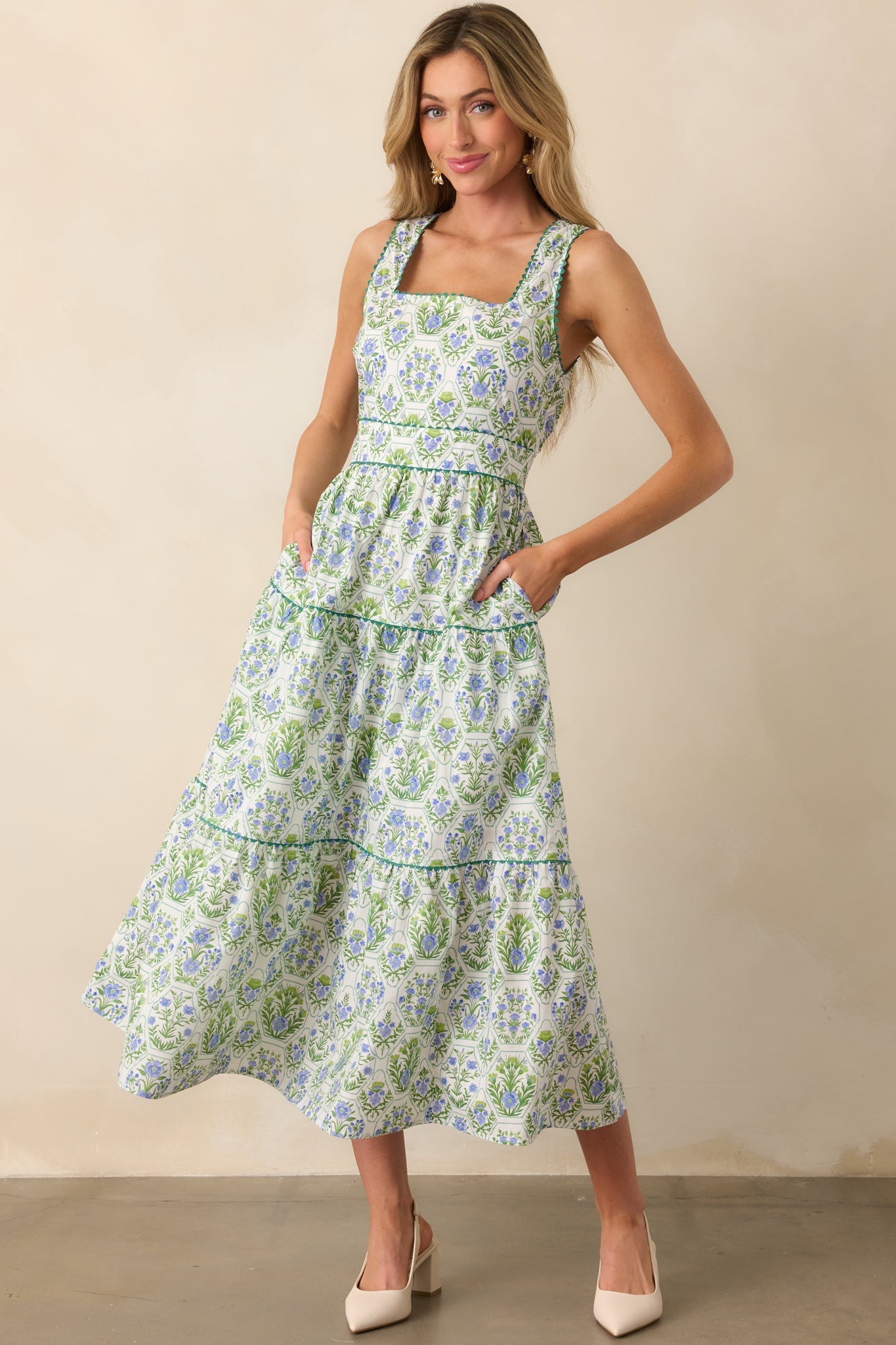 This Is The One Green Geometric Floral Cotton Maxi Dress