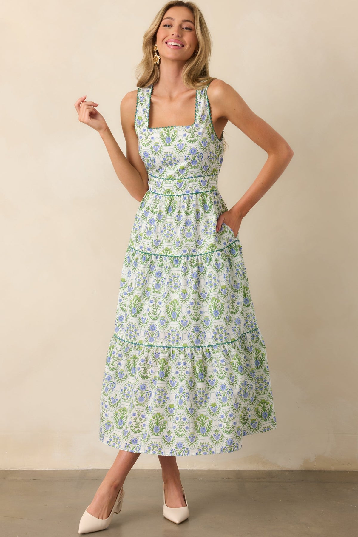 This Is The One Green Geometric Floral Cotton Maxi Dress