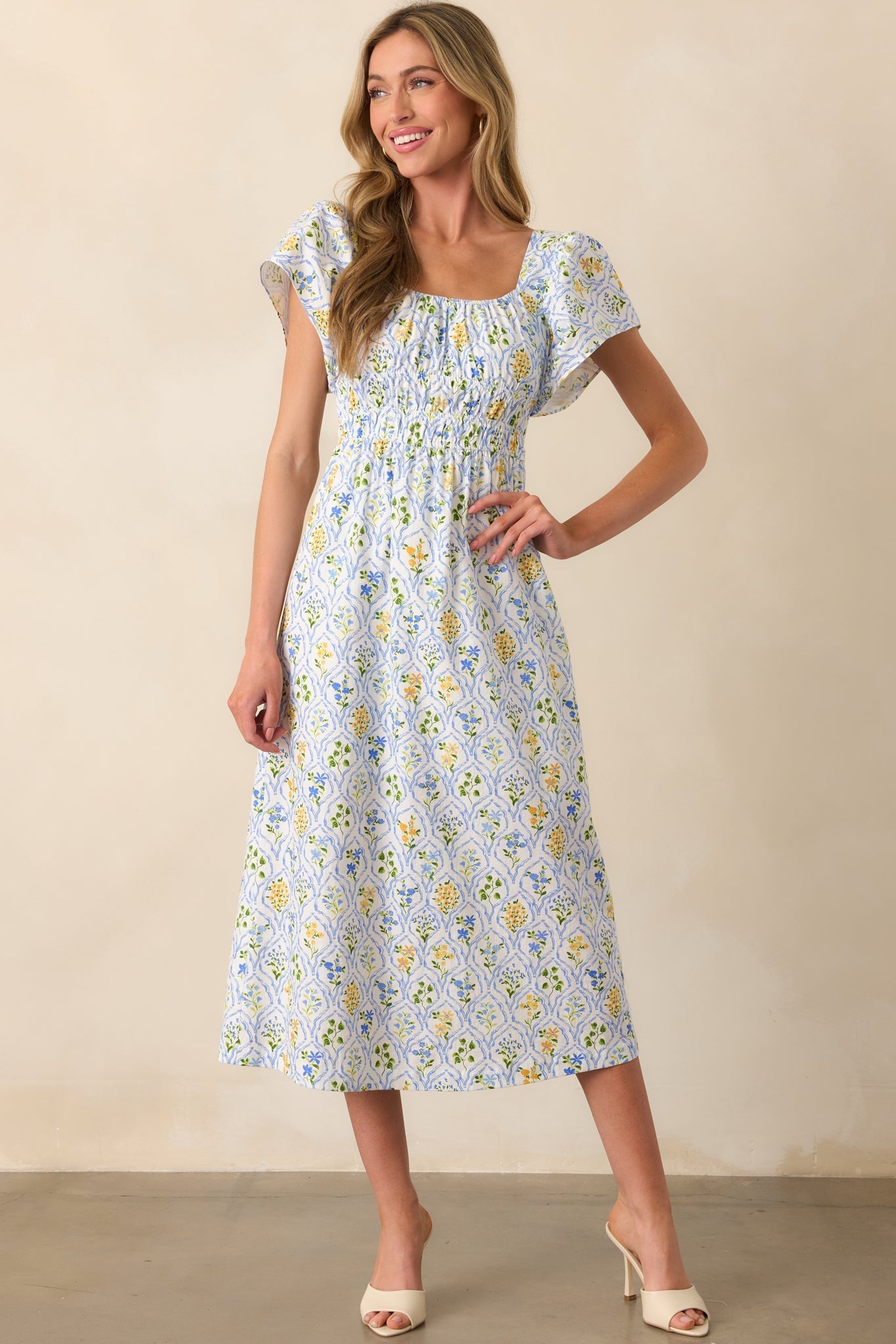 MINKPINK Light Blue Floral Meadow Flutter Midi Dress