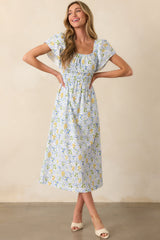 MINKPINK Light Blue Floral Meadow Flutter Midi Dress