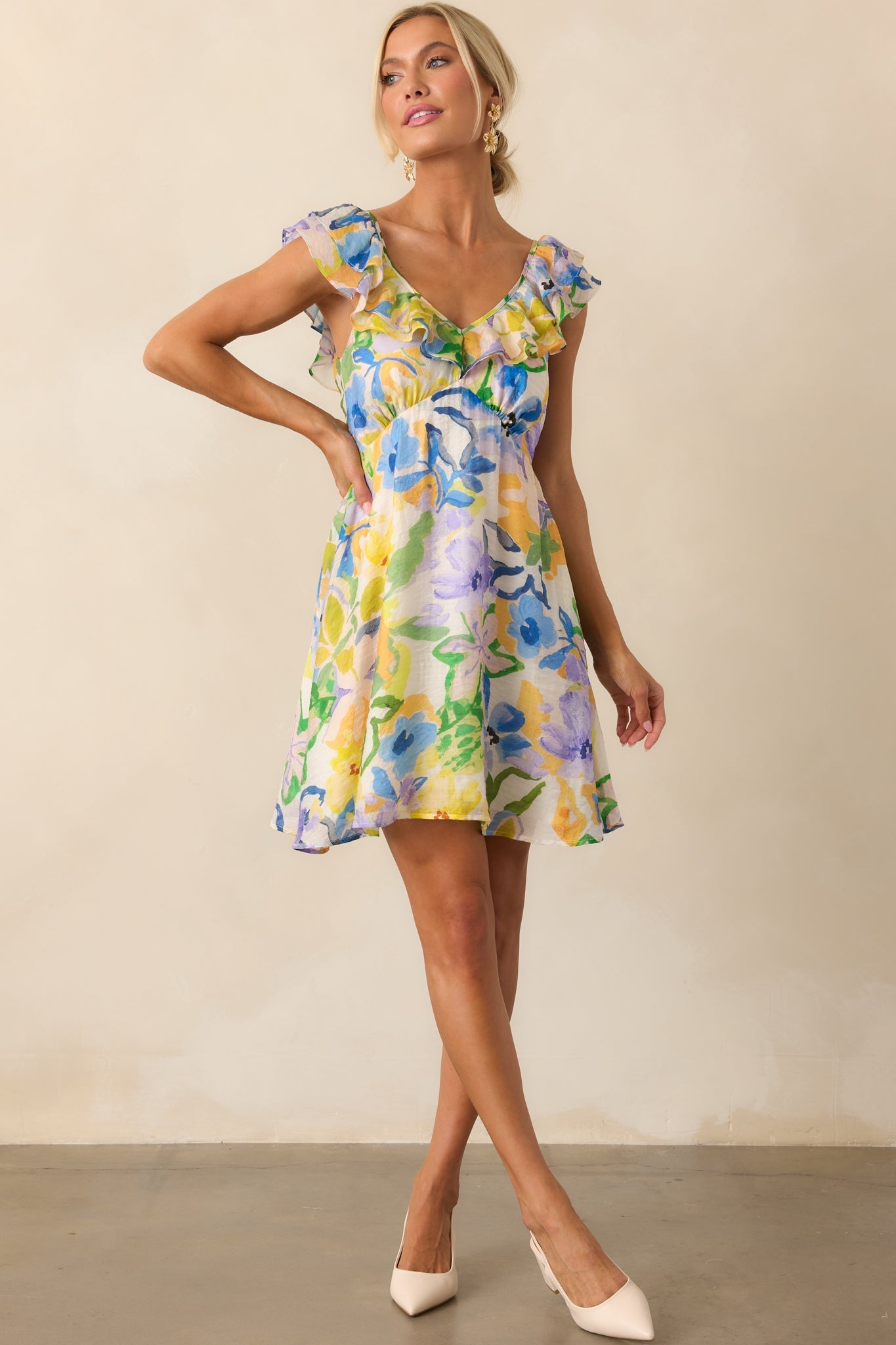 MINKPINK Yellow Floral Fable Frill Mini Dress