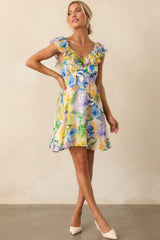 MINKPINK Yellow Floral Fable Frill Mini Dress