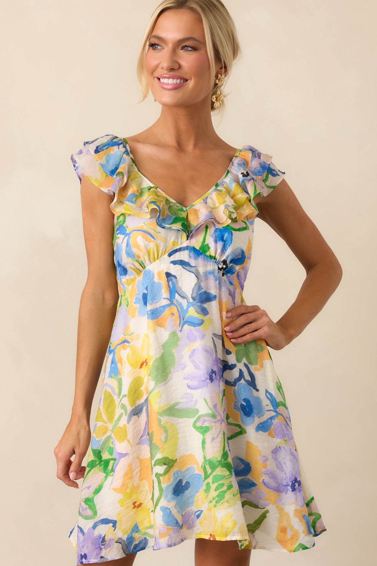 MINKPINK Yellow Floral Fable Frill Mini Dress