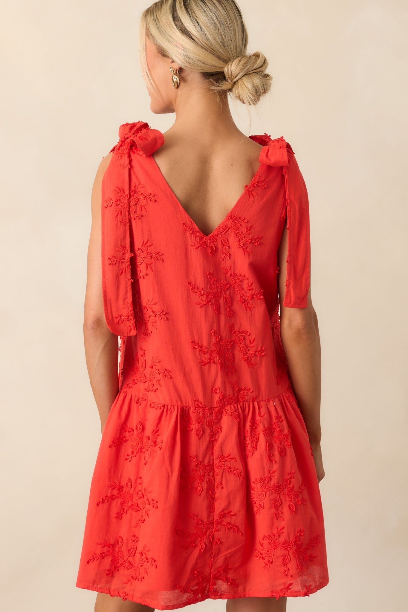 Holding Things Together Red Floral Embroidered Cotton Mini Dress