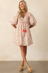 A Little Something Orange Geometric Floral Cotton Mini Dress