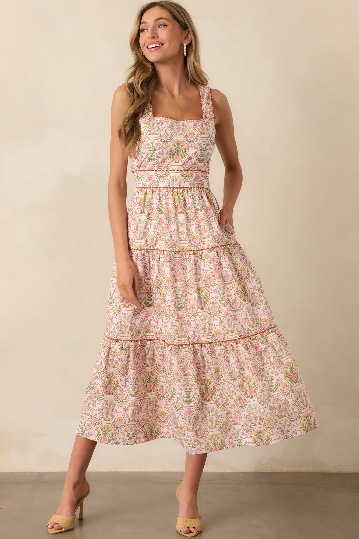 This Is The One Orange Geometric Floral Cotton Maxi Dress