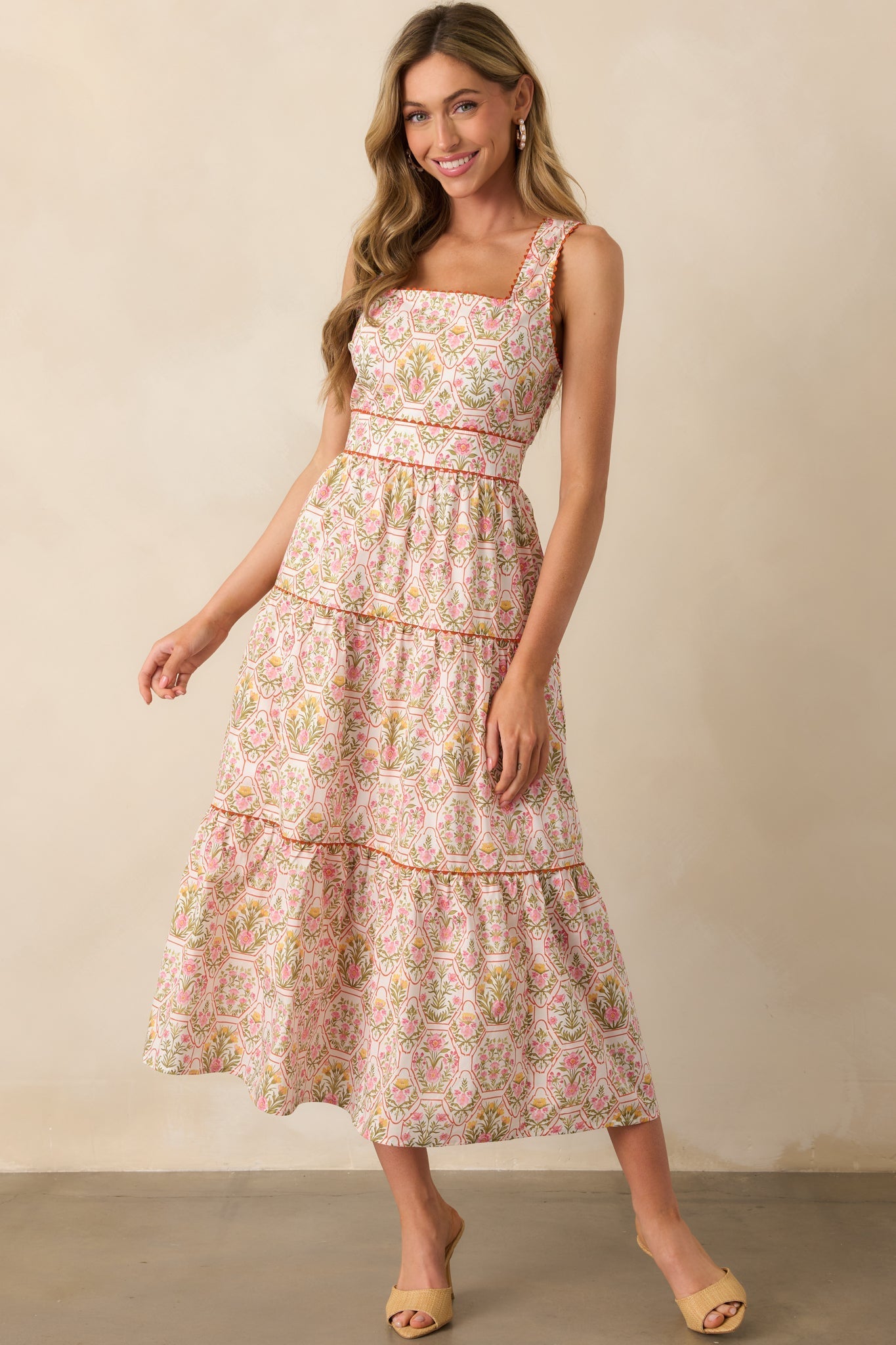 This Is The One Orange Geometric Floral Cotton Maxi Dress