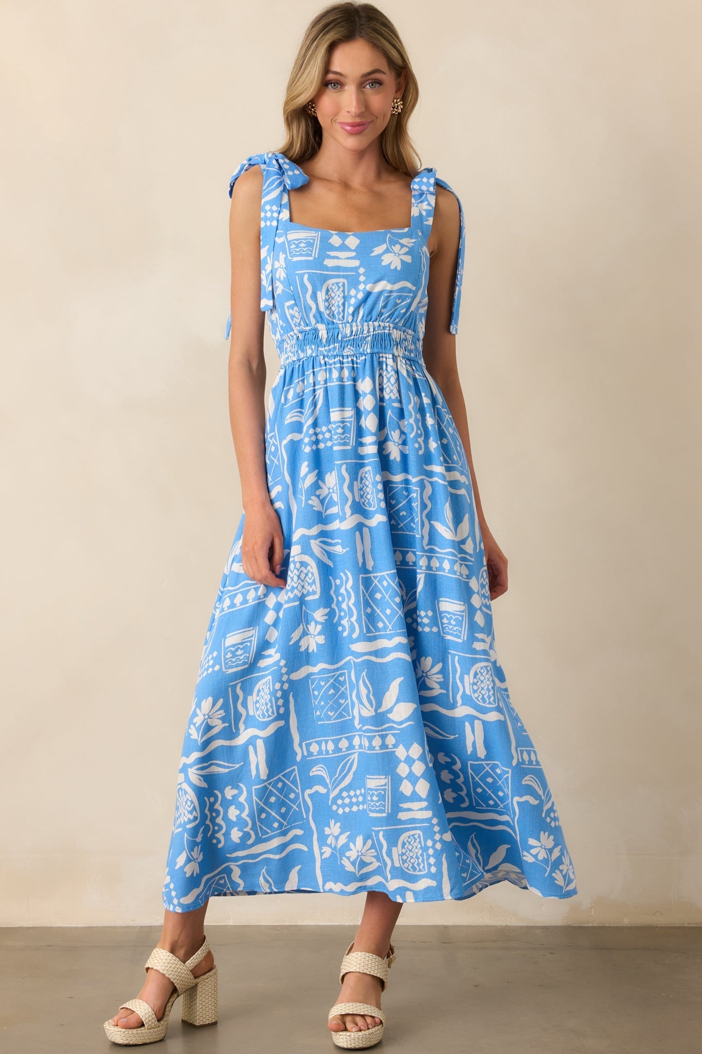 For The Fun Of It Blue Tropical Print Maxi Dress