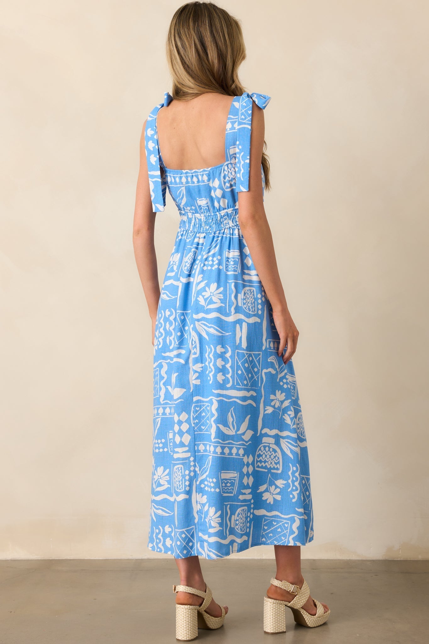 For The Fun Of It Blue Tropical Print Maxi Dress