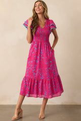 Never A Dull Moment Fuchsia Floral Cotton Midi Dress