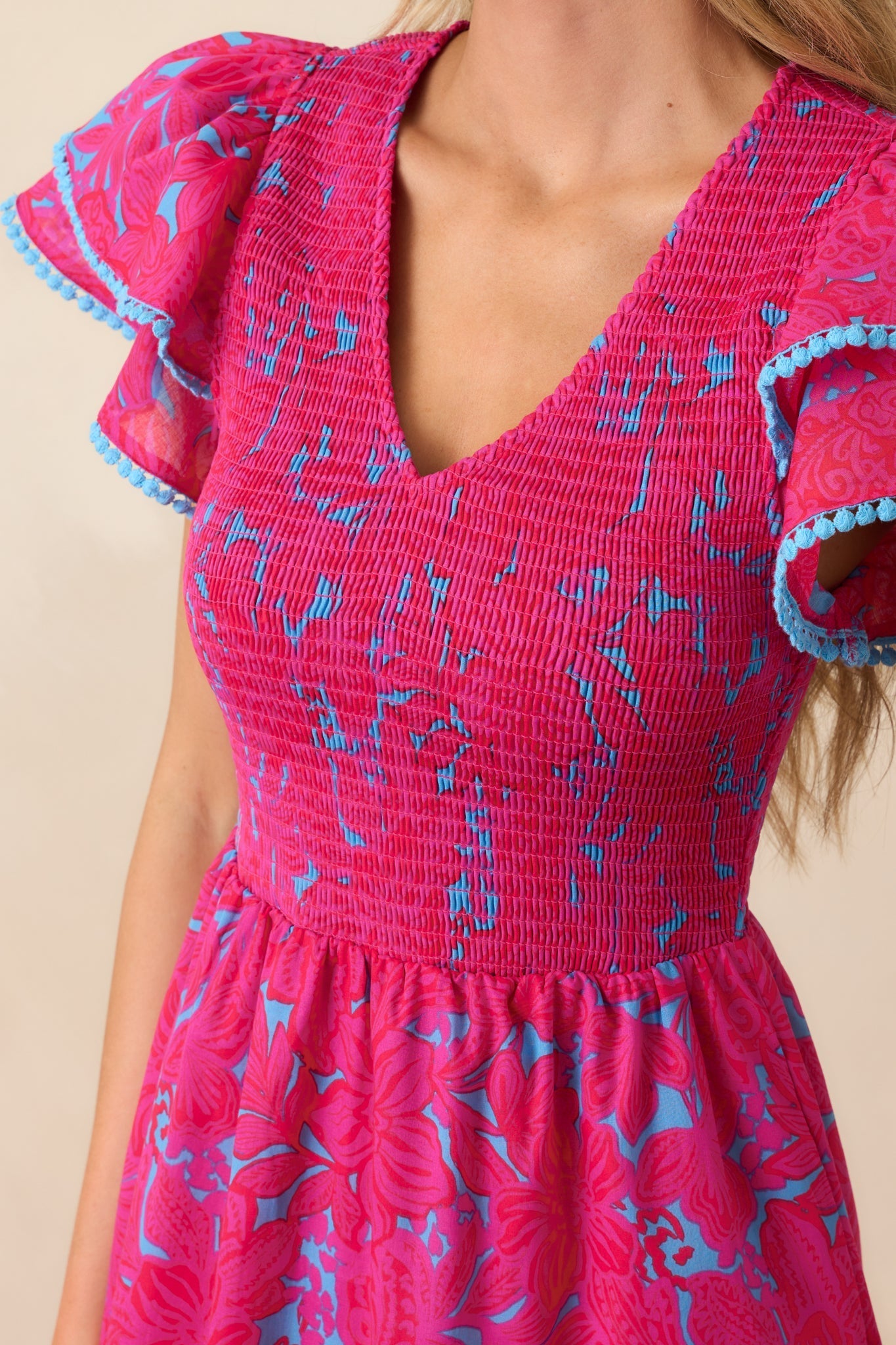 Never A Dull Moment Fuchsia Floral Cotton Midi Dress