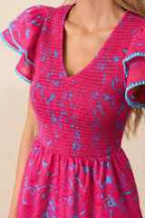 Never A Dull Moment Fuchsia Floral Cotton Midi Dress