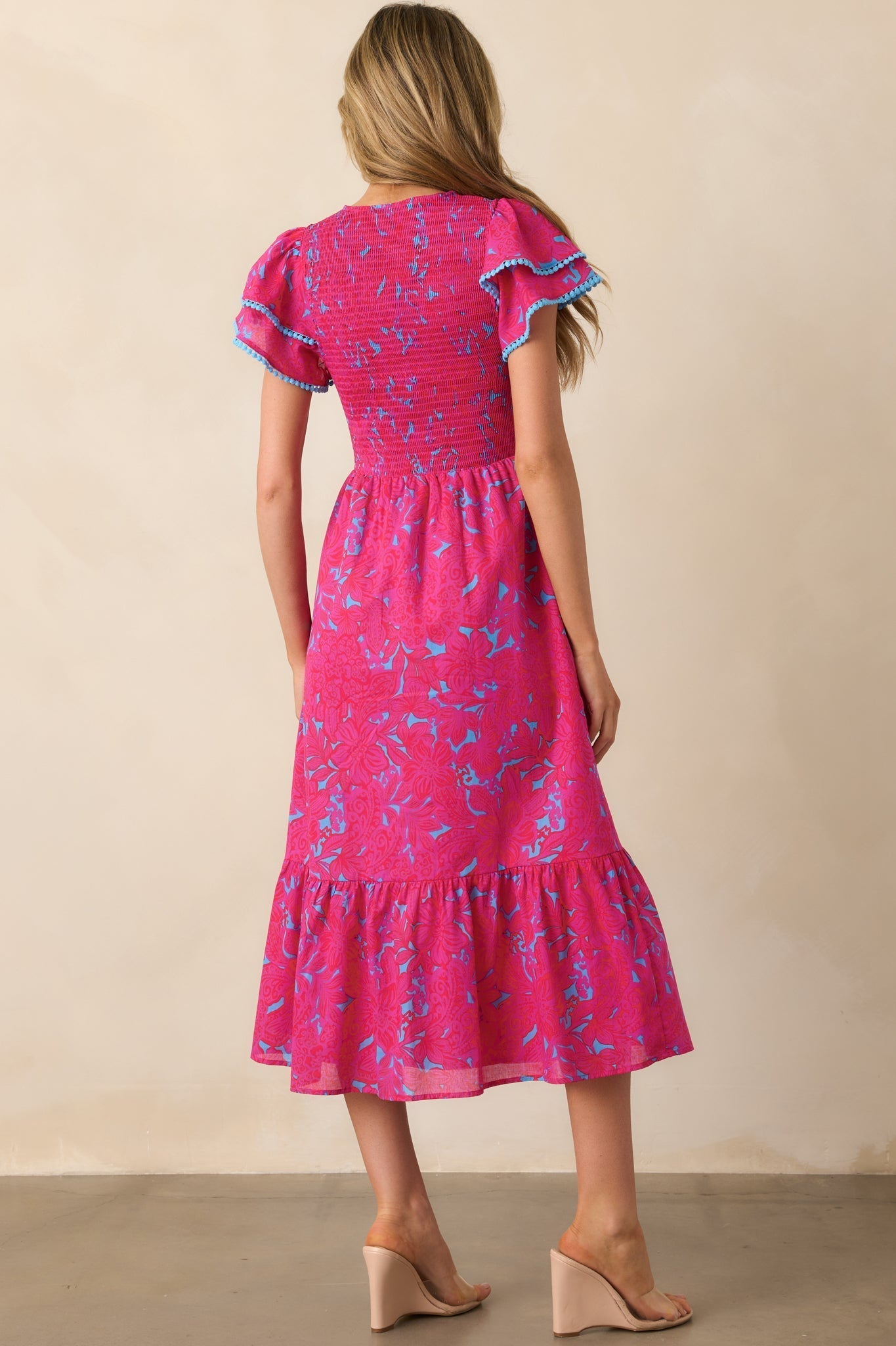 Never A Dull Moment Fuchsia Floral Cotton Midi Dress