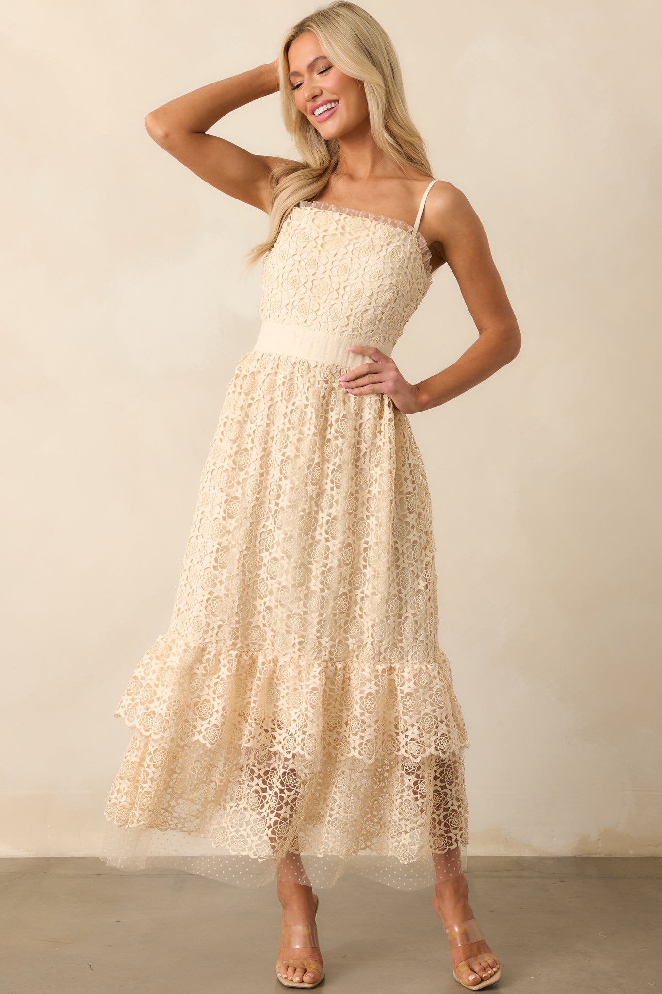 In The Long Run Natural Embroidered Midi Dress