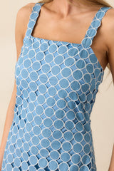 The Finer Things Blue Embroidered Fringe Midi Dress