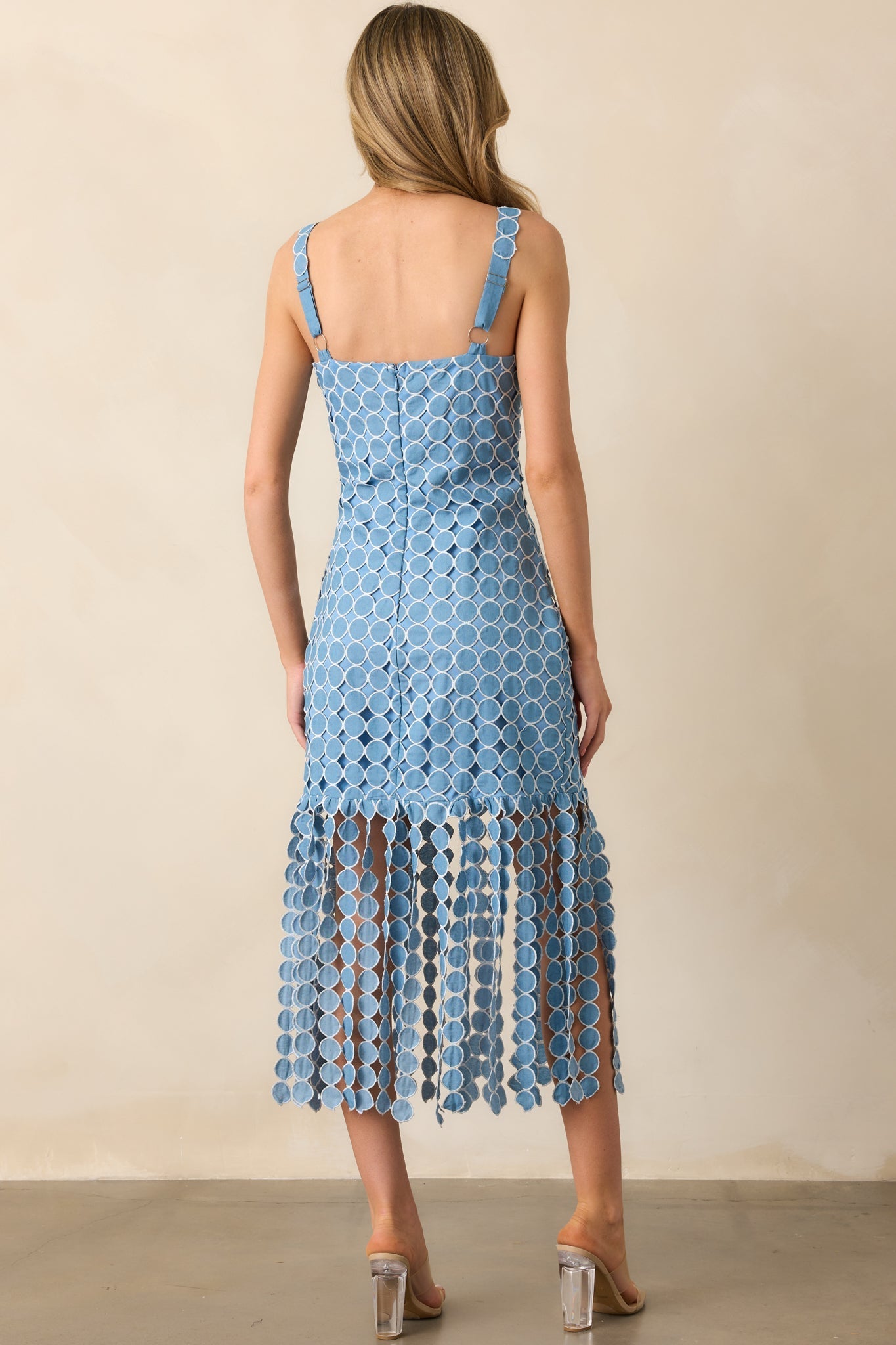 The Finer Things Blue Embroidered Fringe Midi Dress