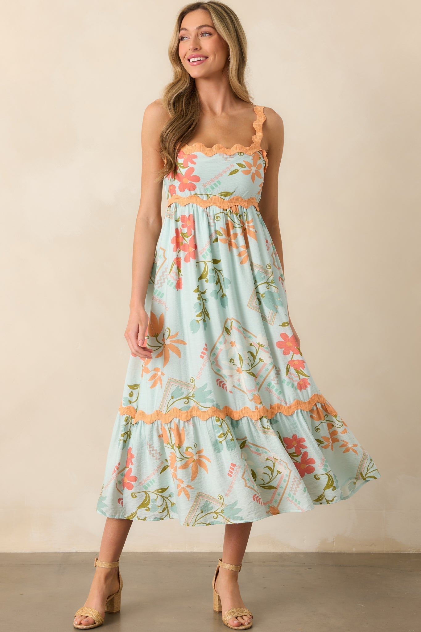 One Day At A Time Mint Green Floral Patchwork Maxi Dress