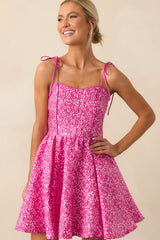Steal The Scene Fuchsia Pink Floral Jacquard Mini Dress