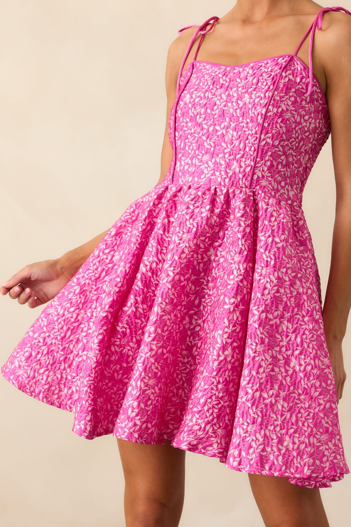 Steal The Scene Fuchsia Pink Floral Jacquard Mini Dress