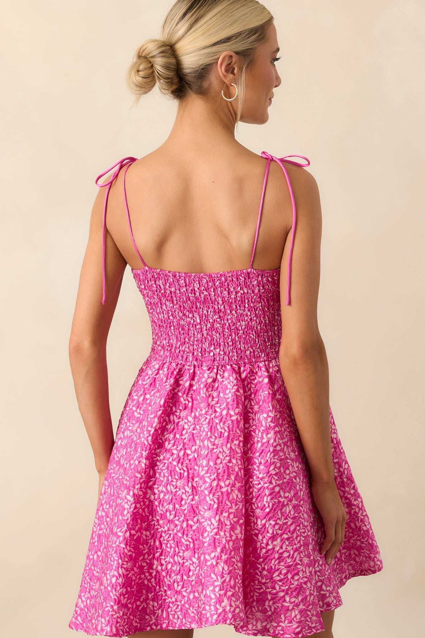 Steal The Scene Fuchsia Pink Floral Jacquard Mini Dress