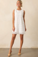 Go Your Own Way White Embroidered Eyelet Mini Shift Dress