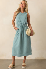 Moving Slowly Sage Cotton Gauze Sleeveless Midi Dress