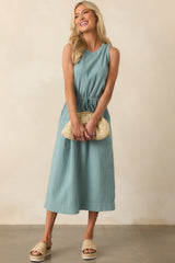 Moving Slowly Sage Cotton Gauze Sleeveless Midi Dress