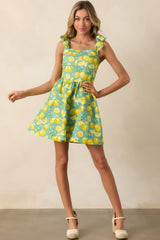 Sounds Like Fun Green Lemon Print Cotton Denim Mini Dress