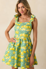 Sounds Like Fun Green Lemon Print Cotton Denim Mini Dress